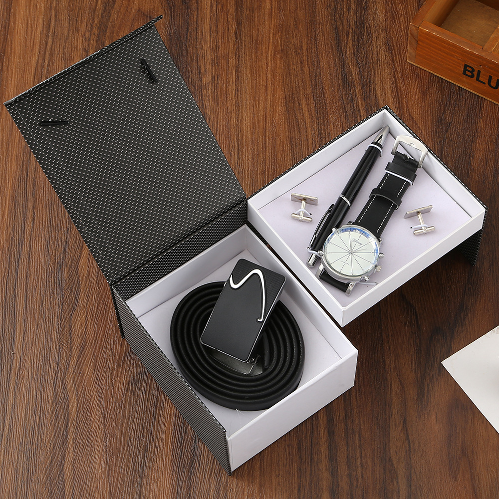 Cross-border men's business gift set, practical pu belt wallet watch set, Father's Day gift Four-piece set Item Picture