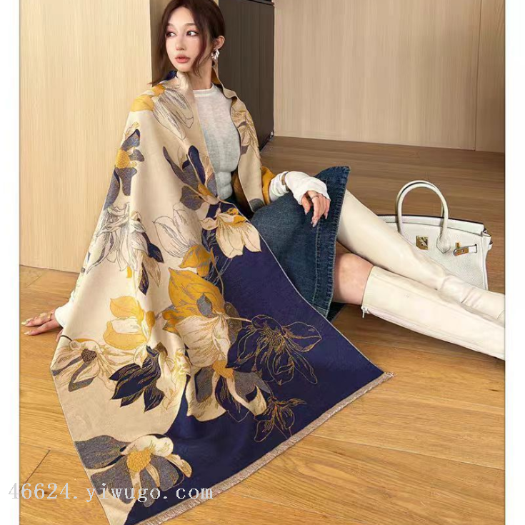 Wholesale of cross-border scarves in stock, e-commerce live streaming, supply chain, online style, high-quality high-speed jacquard series, ginkgo