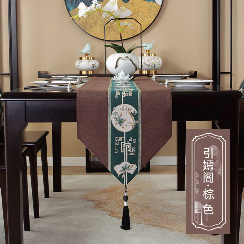 New Chinese-style waterproof table flag, tea ceremony Zen, Chinese-style tea setting, tea table, fabric long tablecloth, cotton and linen tea room tablecloth Item Picture