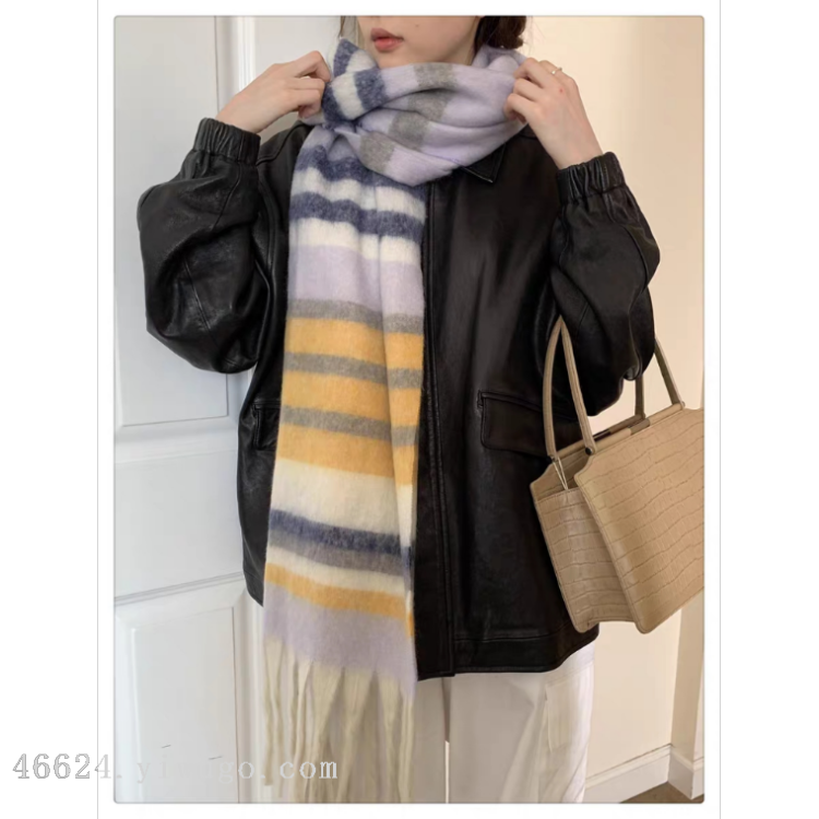 Cross-border scarf wholesale e-commerce live-streaming supply chain, cotton candy series, thick horizontal strips details Picture