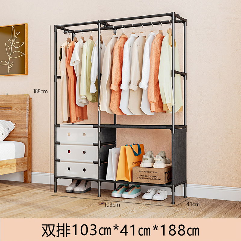 New cross-border metal simple double-row multi-functional storage coat rack, home bedroom floor-standing storage rack and hanging clothes hanger Application Scenario