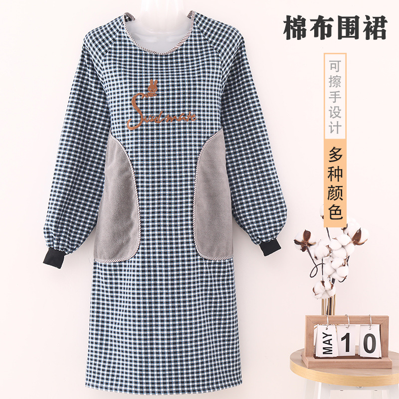 新款简约风格子围裙可擦手防污防油围裙透气棉可定制防水围裙002