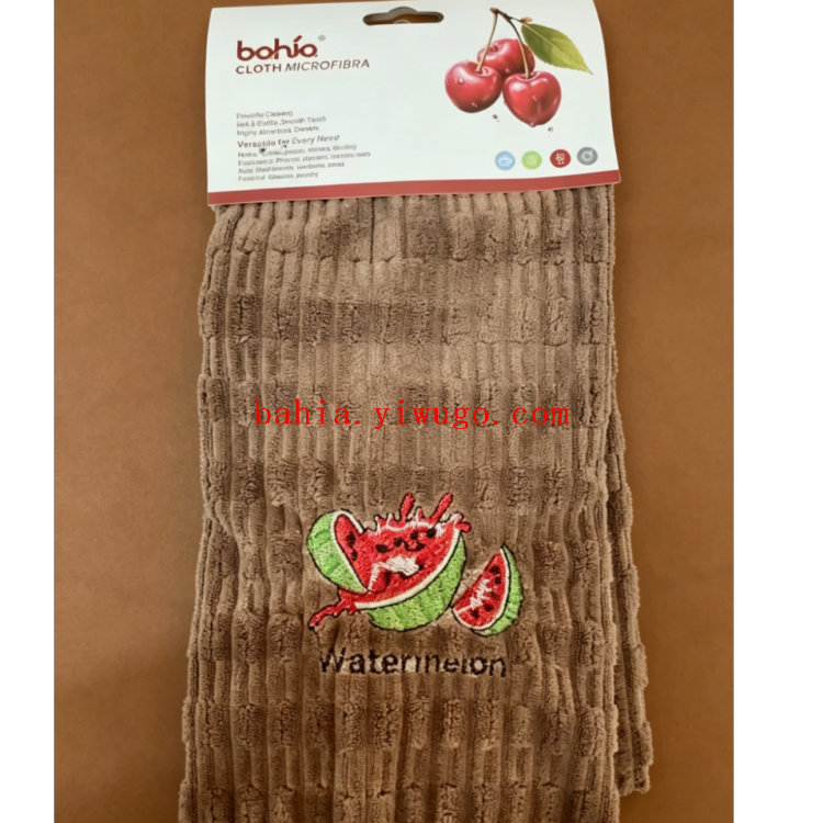 Kitchen stain removal and cleaning cloth, embroidered watermelon style thickened coral fleece cloth, household absorbent dishcloth Item Picture