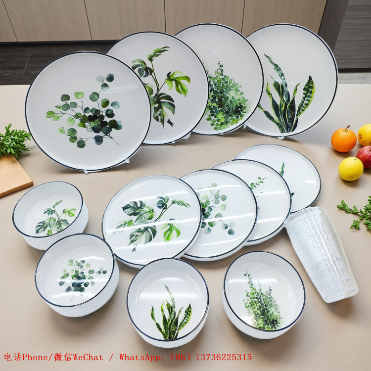 Food-grade melamine tableware from the manufacturer, Amazon clearance stock, anti-drop bowl and plate set wholesale, LOGO production Item Picture