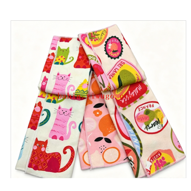 Summer cool fruit-printed small square towel, absorbent, breathable and multi-purpose cleaning towel