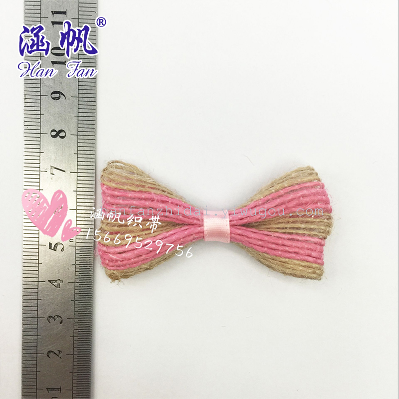 Top-quality pink hemp rope woven bow tie and bow tie accessory, retro tie decoration, fashionable and versatile for women details Picture