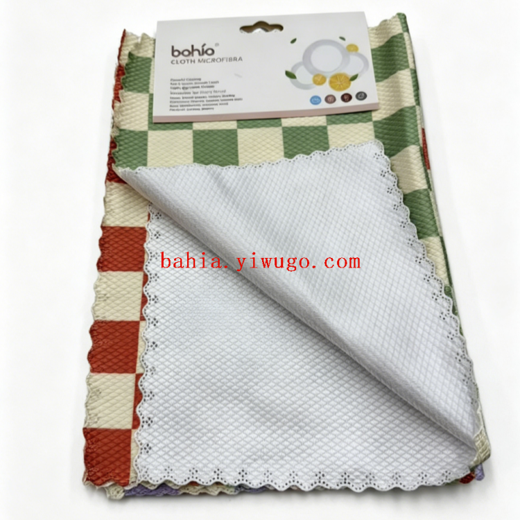 Checkerboard lock edge glass cloth kitchen cleaning cloth, water-absorbing super strong dishwashing cloth