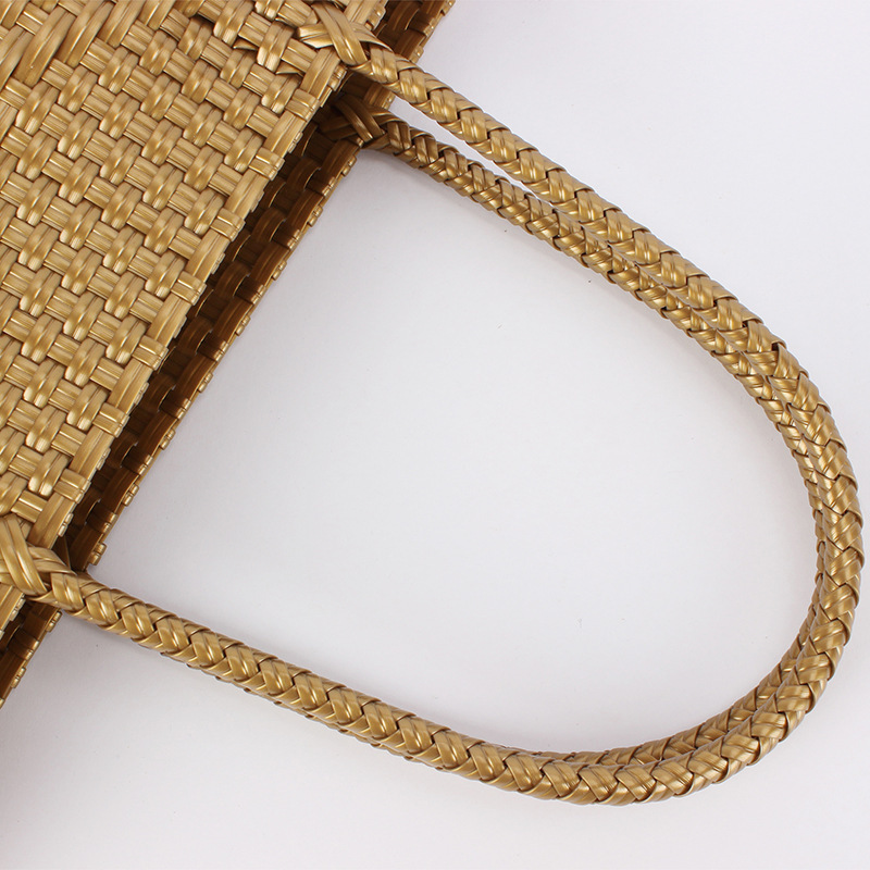 One piece of solid color woven large-capacity mummy bag, wavy single-shoulder bag, tote shopping bag, small size full image
