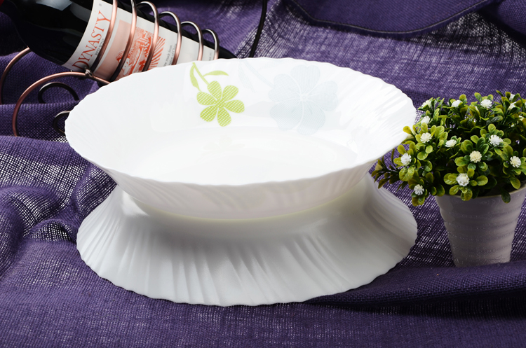 OPAL GLASSWARE White jade porcelain tempered glass salad, fruit, fish, dumpling and deep plate tableware details Picture