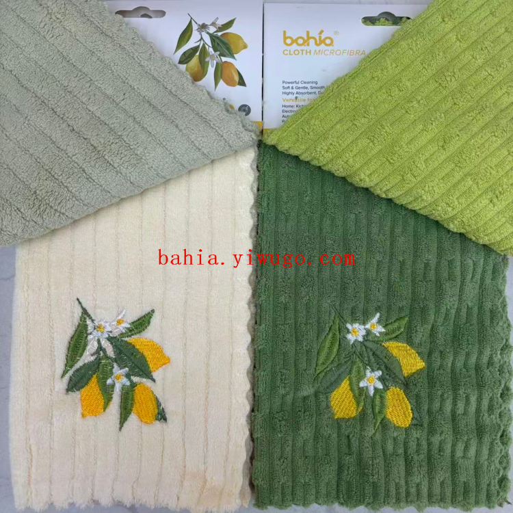 3条卡纸装30*30cm抹布 绣花柠檬厨房清洁巾 家用去污抹布 Bahia产品图