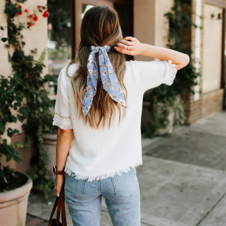 头饰新款马尾飘带碎花大肠发圈批发饰品发绳女式雪纺蝴蝶结头饰