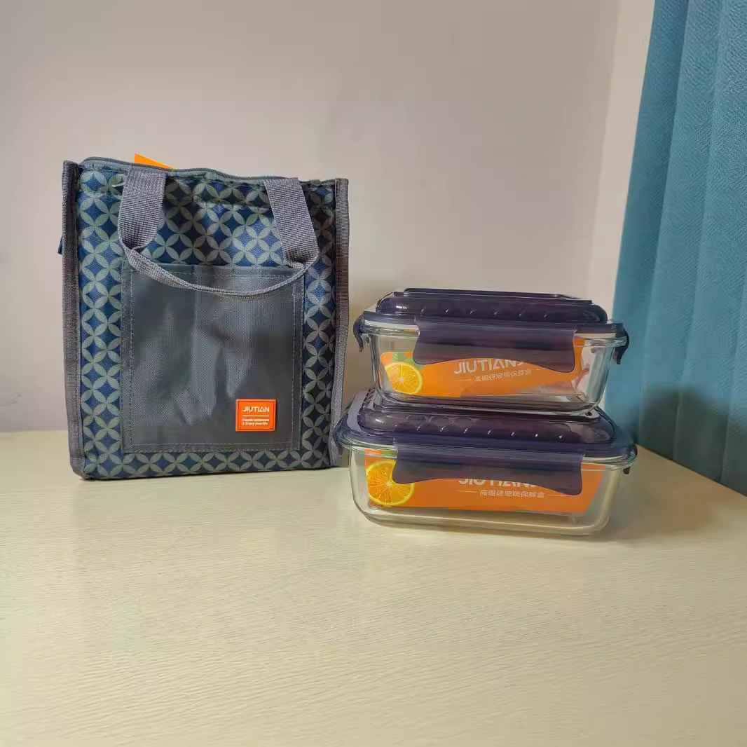 High borosilicate glass food storage box, food storage bowl, bento bag, dark blue household glass food storage box, food storage bowl, handbag