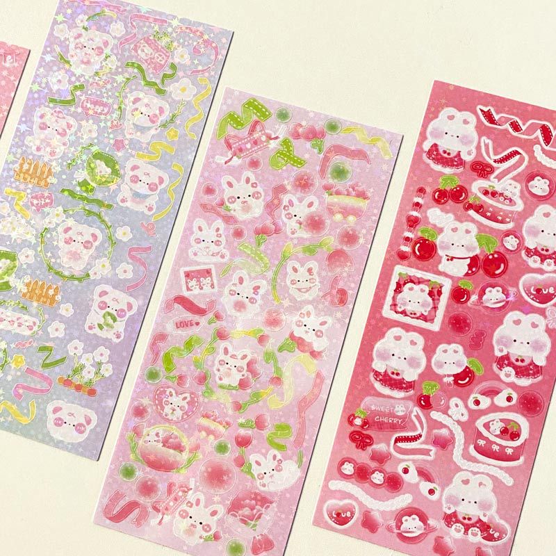 韩系闪膜咕卡手帐贴纸异形切割创意可爱款DIY装饰不干胶标签定制
