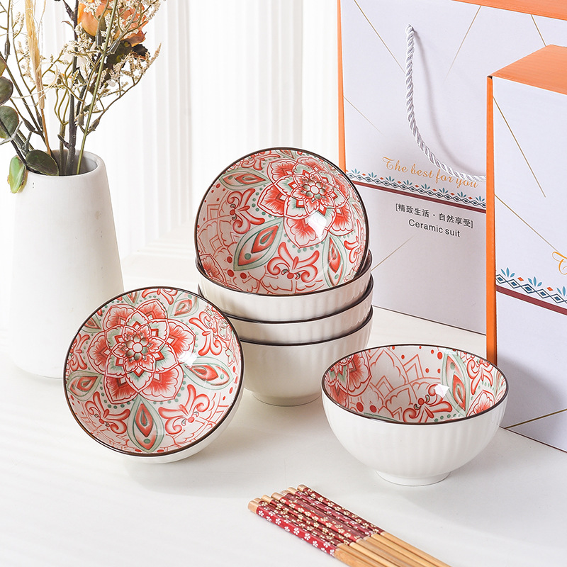 Cross-border foreign trade Bohemian ceramic tableware, bowl and chopstick sets, opening souvenirs, gift bowl sets and tableware sets details Picture