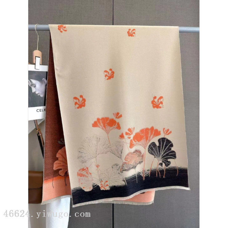 Cross-border scarf wholesale 27 high-speed jacquard series Ginkgo leaf cash on delivery scarf e-commerce supply details Picture