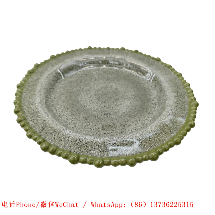 绿色边缘玻璃盘子密胺拼盘餐具餐盘瓷盘餐盘