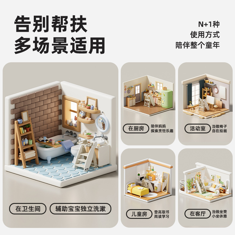 Children's footstool, washbasin, household step stool, toddler face wash, staircase washbasin, footstool, folding dining chair, wooden children's chair details Picture