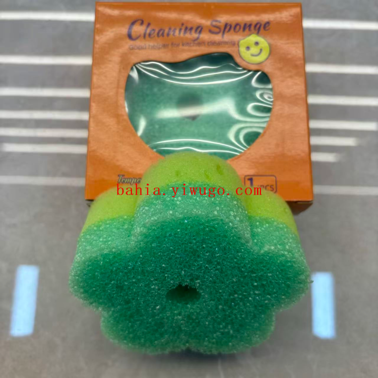 Five-fingered flower dishwashing sponge, kitchen brush, dishwashing and pot cleaning, scouring pad, polyether temperature-sensitive cotton + seaweed cotton Item Picture