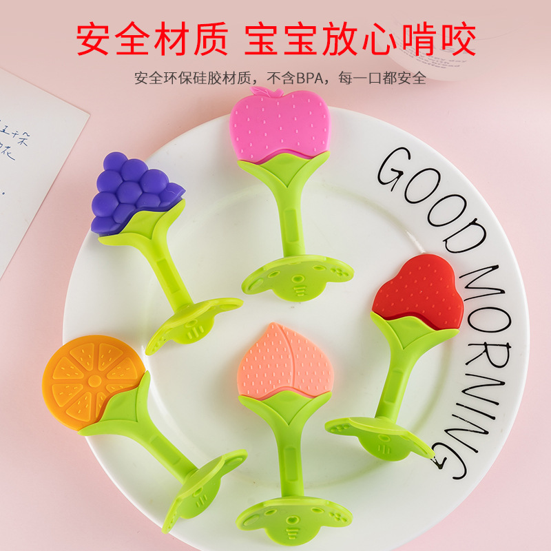 厂家直销硅胶婴儿牙胶水果造型新生儿双色立体牙胶磨牙棒带盒硅胶产品图