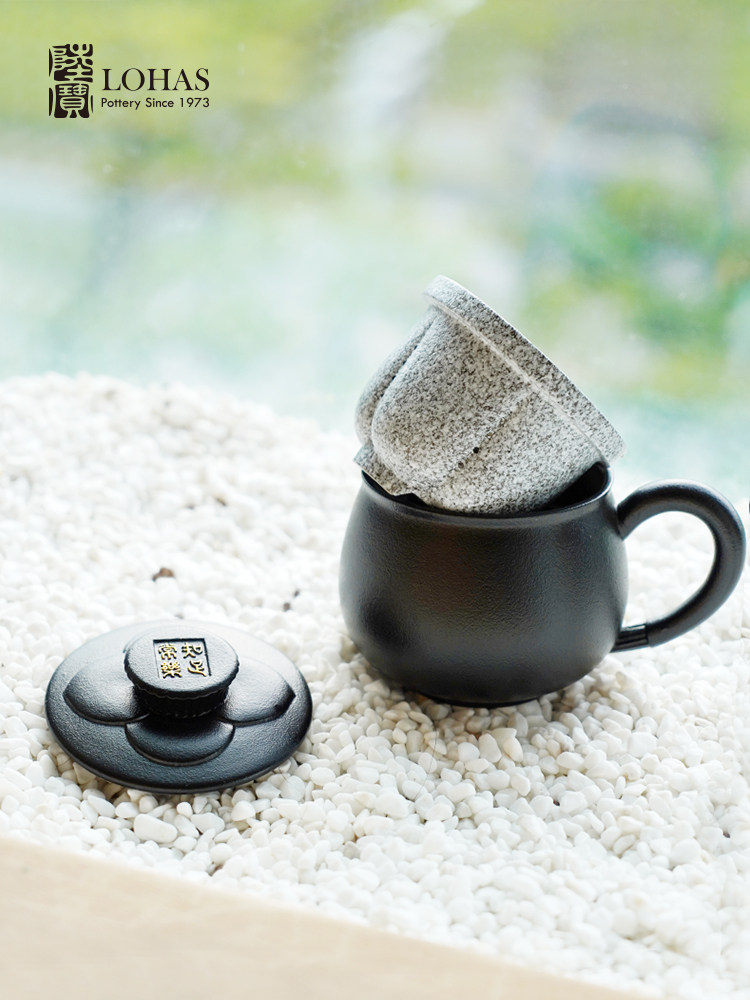 Lubao Office Cup, ceramic fruit tea set, tea and water separation, tea brewing cup, mug, mangosteen tea cup, contentment brings happiness details Picture