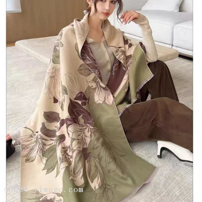 Wholesale of cross-border scarves in stock, e-commerce live streaming, supply chain, online style, high-quality high-speed jacquard series, ginkgo Specification image