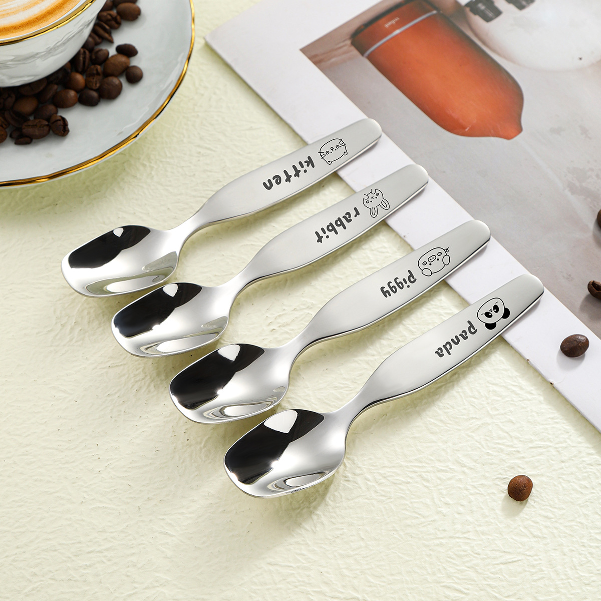 Children's spoons, 316 stainless steel spoon and fork set, cartoon animal soup spoon, mini spoon, cute and fun children's tableware details Picture