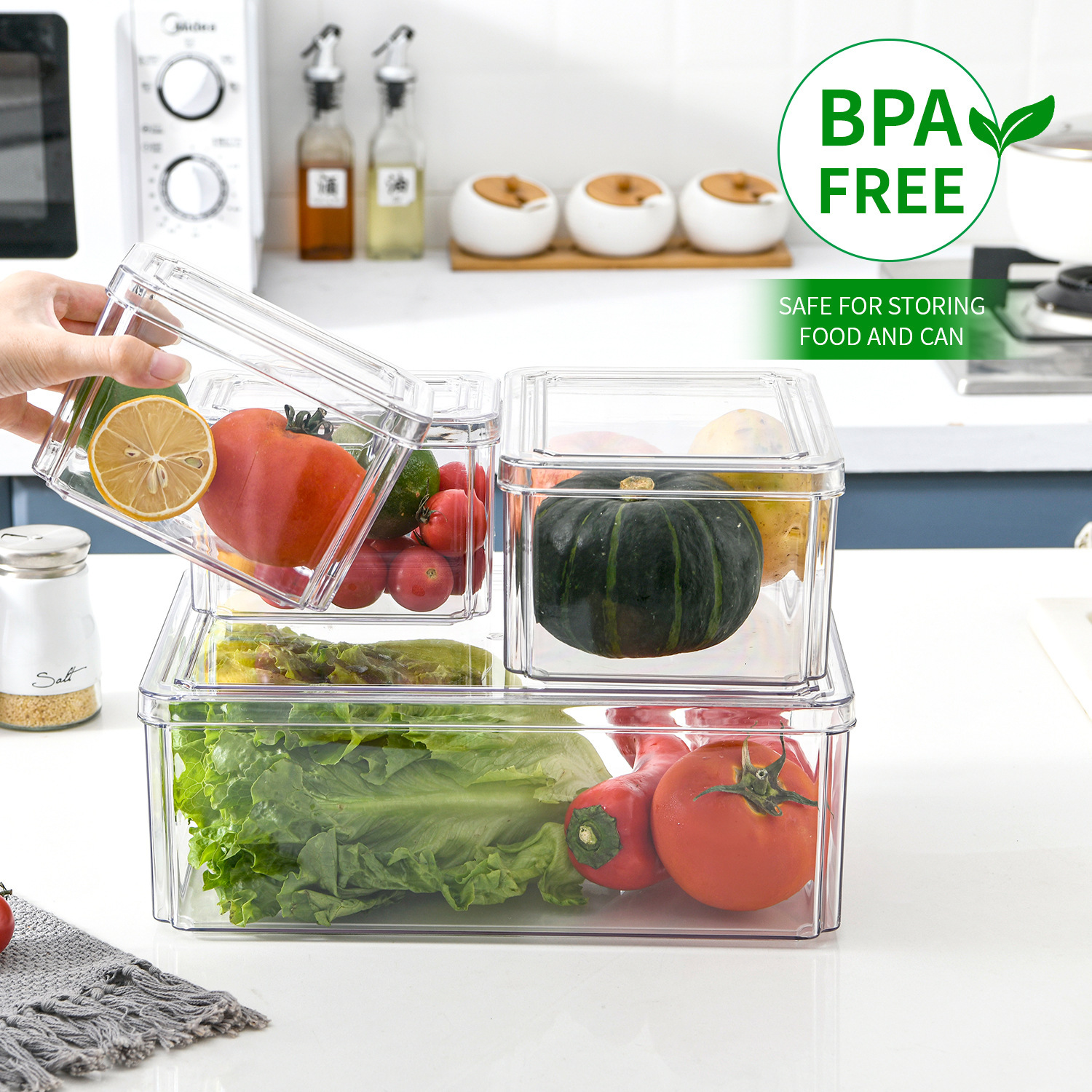 Refrigerator storage box, PET plastic transparent seven-piece set, freezer draining and fresh-keeping box, household refrigerator storage details Picture