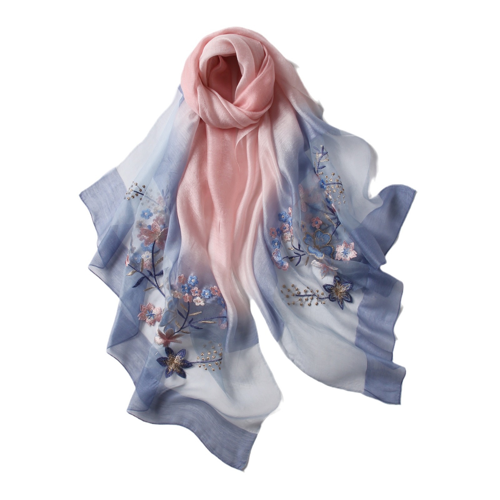 Hangzhou gradient color silk and wool scarves, women's Spring and Autumn embroidered retro cheongsam shawls, court-style embroidered silk scarves, trendy Application Scenario