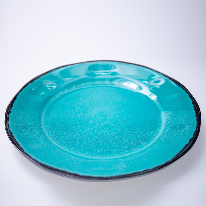 Wholesale of lake blue ice-patterned melamine tableware for restaurants, commercial anti-drop bowl and plate sets, LOGO production, pattern customization Specification drawing