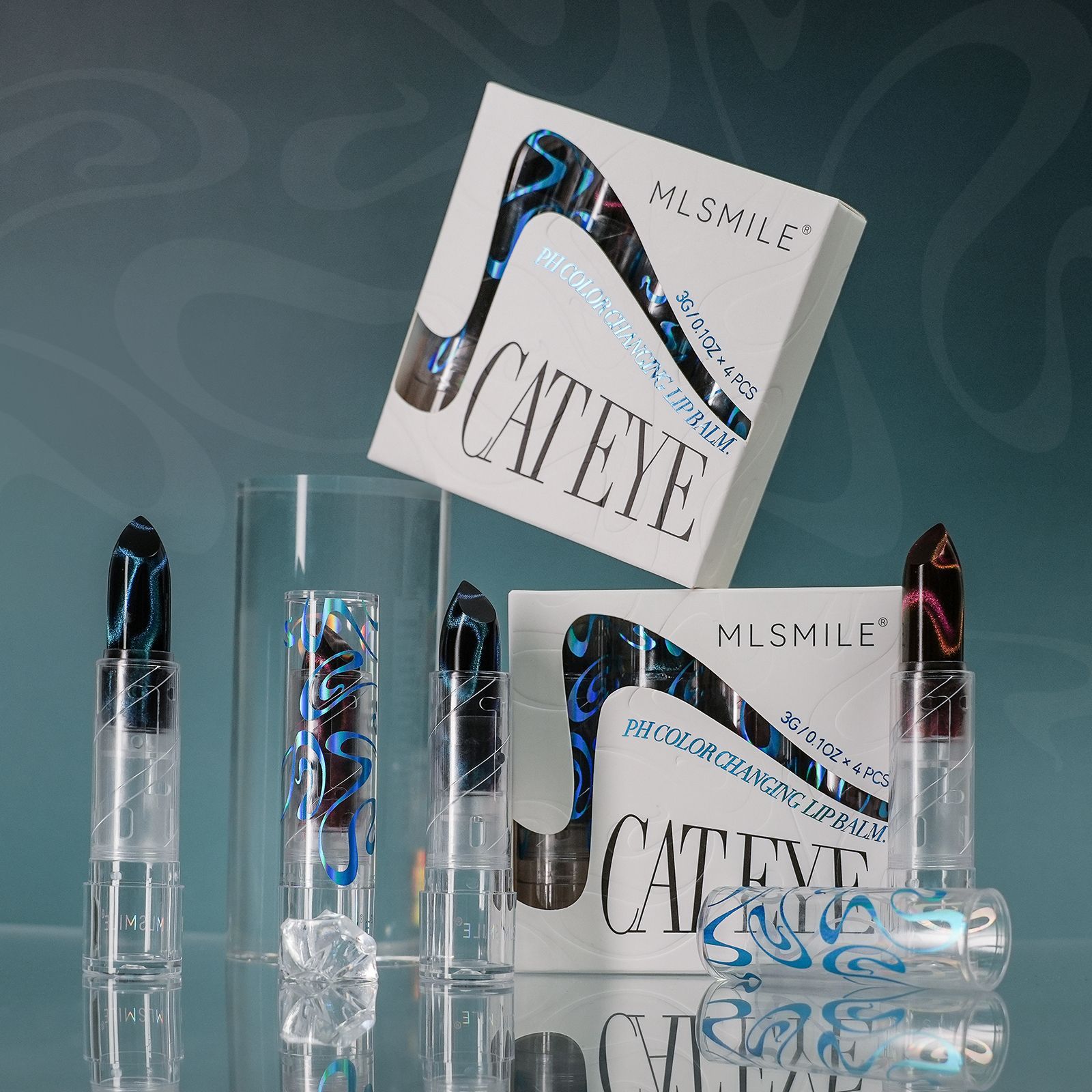 Galaxy pattern sparkling Fine sparkle Non-stick lipstick - cat's eye style - temperature-adjustable lipstick. 4-piece package.