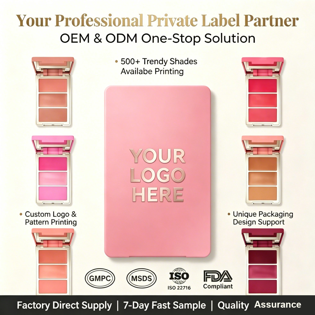Cosmetics and makeup, small-batch customized OEM/ODM waterproof powder compact, mineral cheeks, high-color blush palette