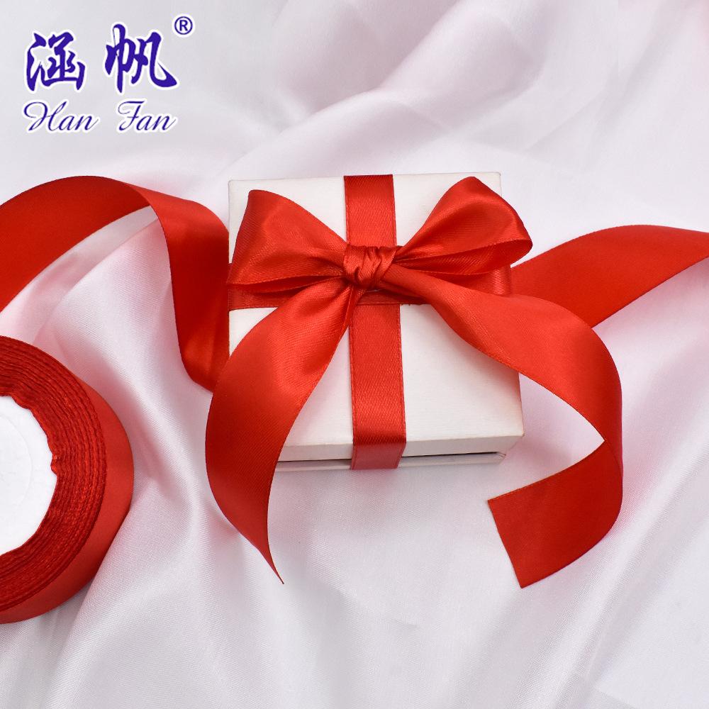 Red ribbon roll hand-decorated gift box packaging wedding and festival supplies materials 50 meters long details Picture