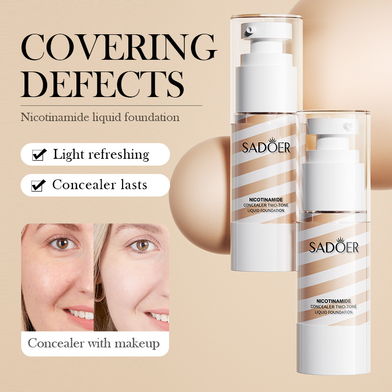 Niacinamide Whitening Two-color Liquid Setting Blend Foundation Cream Concealer Moisturizer (with label) details Picture