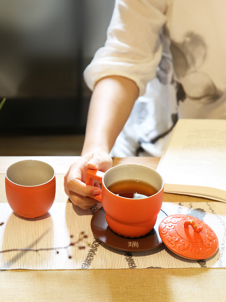 Lubao ceramic mugs, Furui Chengxiang lid cups, household tea brewing cups, cup holders, Chinese ceramic cups, water cups can be customized