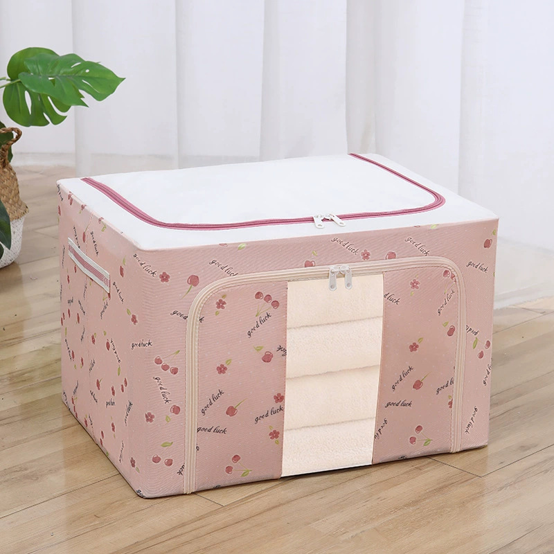 Oxford fabric waterproof steel frame transparent folding storage box, wardrobe, clothes and quilts moving storage box Item Picture