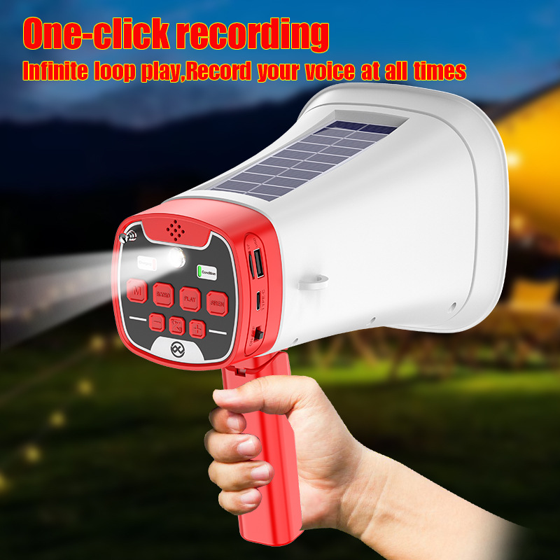 跨境外贸喇叭扩音叫卖器太阳能手持录音喊话器无线蓝牙户外扩音机