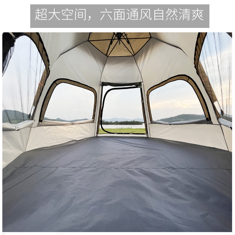 Tienda al por mayor en stock al aire libre portátil hexagonal plegable totalmente automático una habitación una sala parque camping engrosado y ventilado