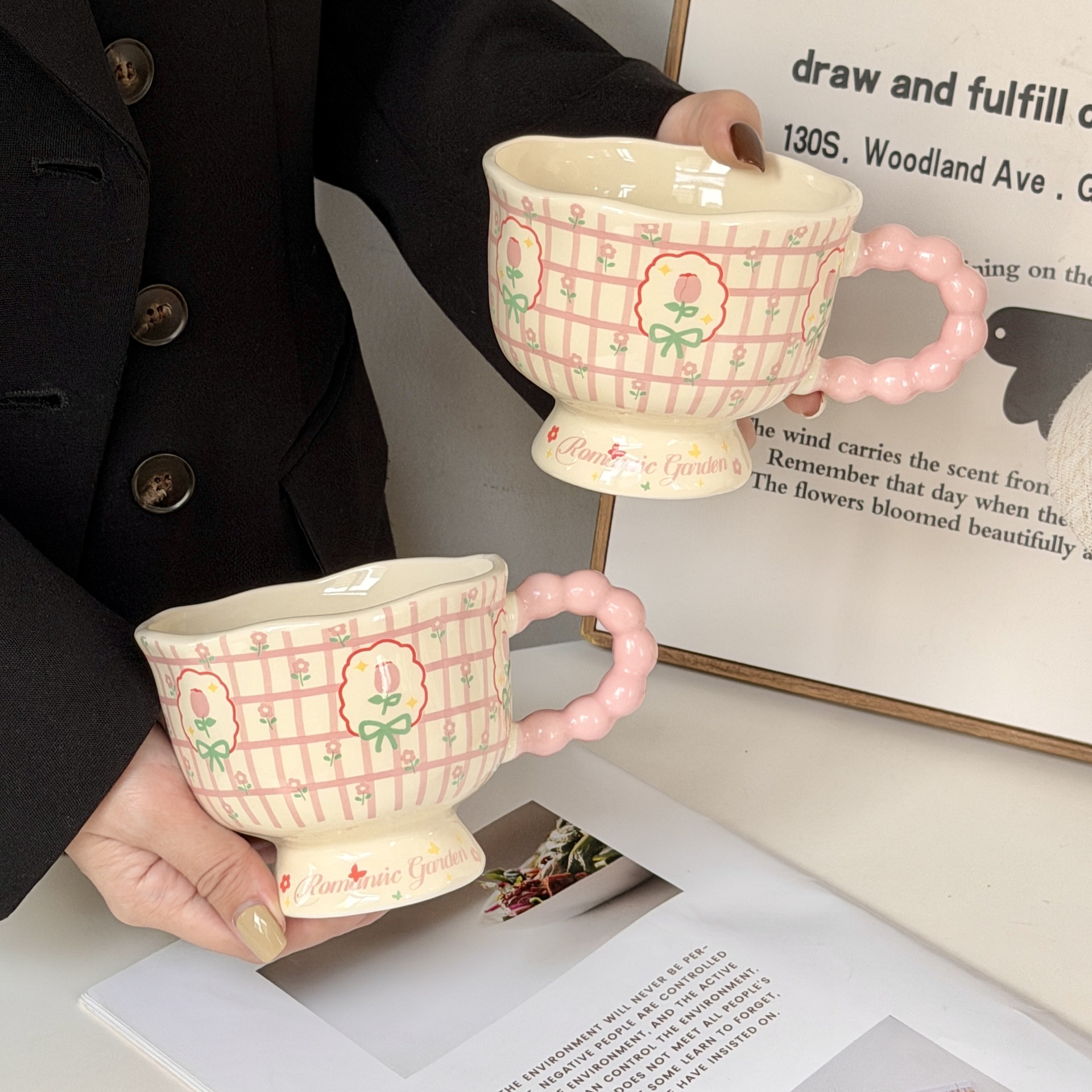 Ceramic cups, tulip mugs, ceramic cups, breakfast cups, milk cups, hotel wedding opening gifts, souvenirs, birthday gifts wholesale details Picture