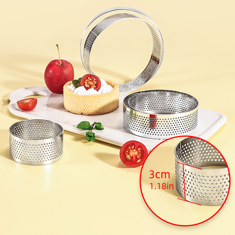 Stainless steel circular cake mold with a height of 3cm, perforated mousse ring, perforated French mousse cheese tart ring, cross-border Item Picture