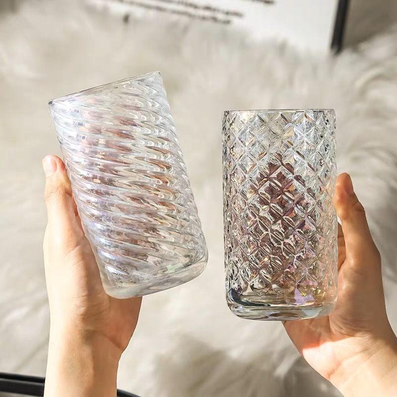 Ins-style embossed threaded glass cups, American coffee cups, soda water beverage juice cups, milk breakfast glass cups