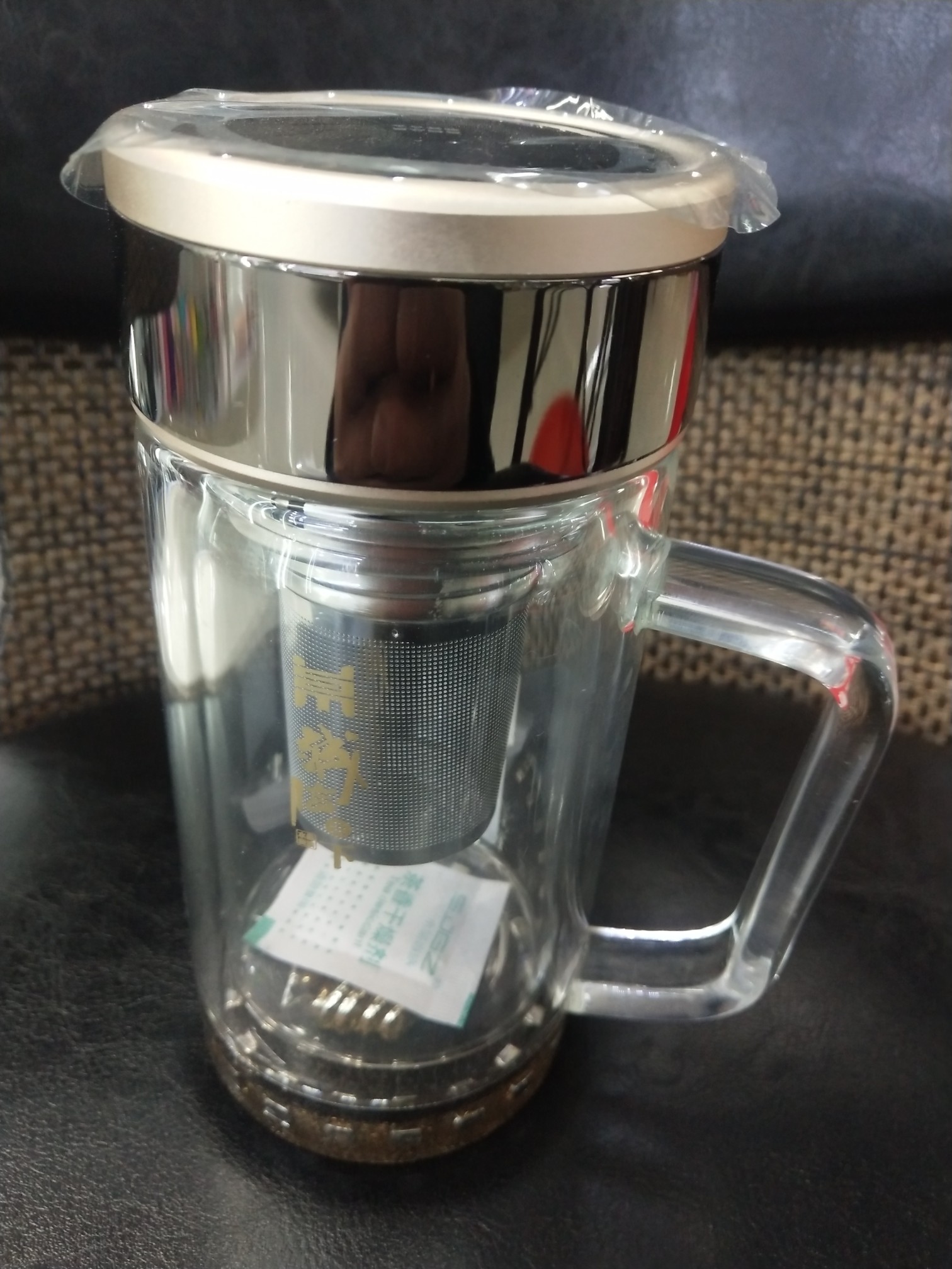 玻璃杯办公杯钢网茶漏不锈钢内盖礼品杯