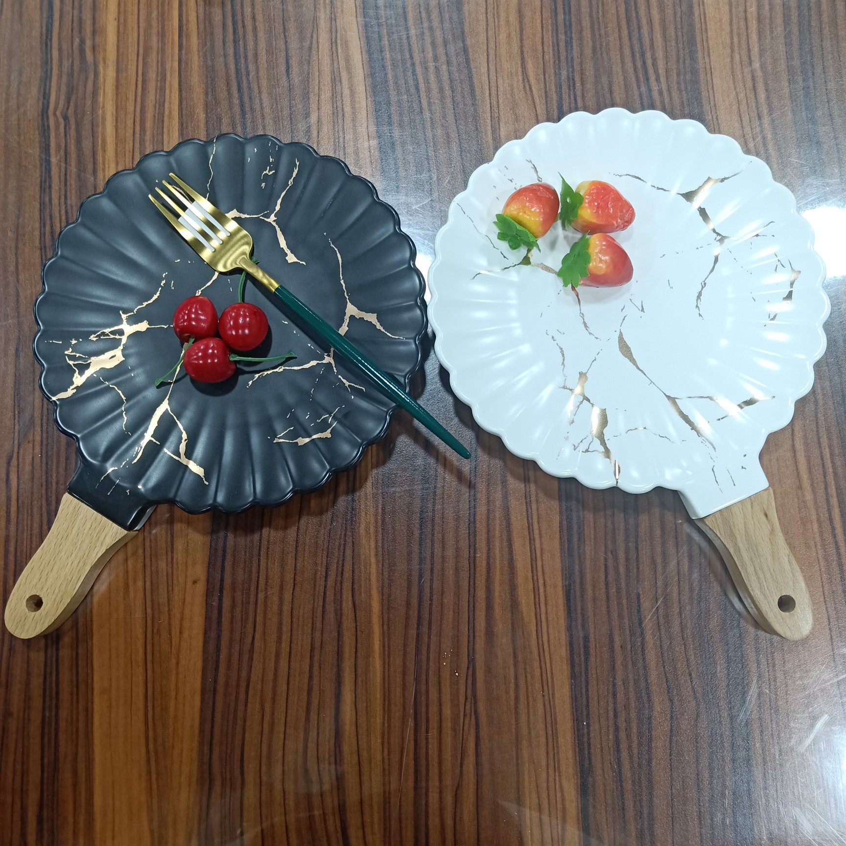 Nordic style marbling black gold platinum 9 "tape to Daisy plate pizza plate salad plate snack plate thumbnail