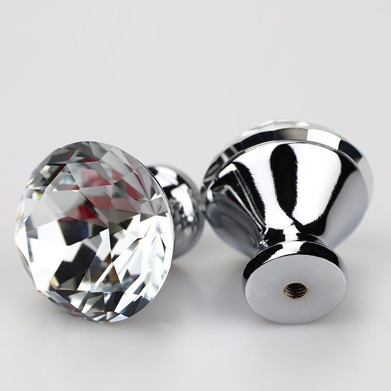 Yiwu Good Goods 30Mm Crystal Diamond Handle Drawer Single Hole Zinc Alloy Furniture Cabinet Door Hardware Handle