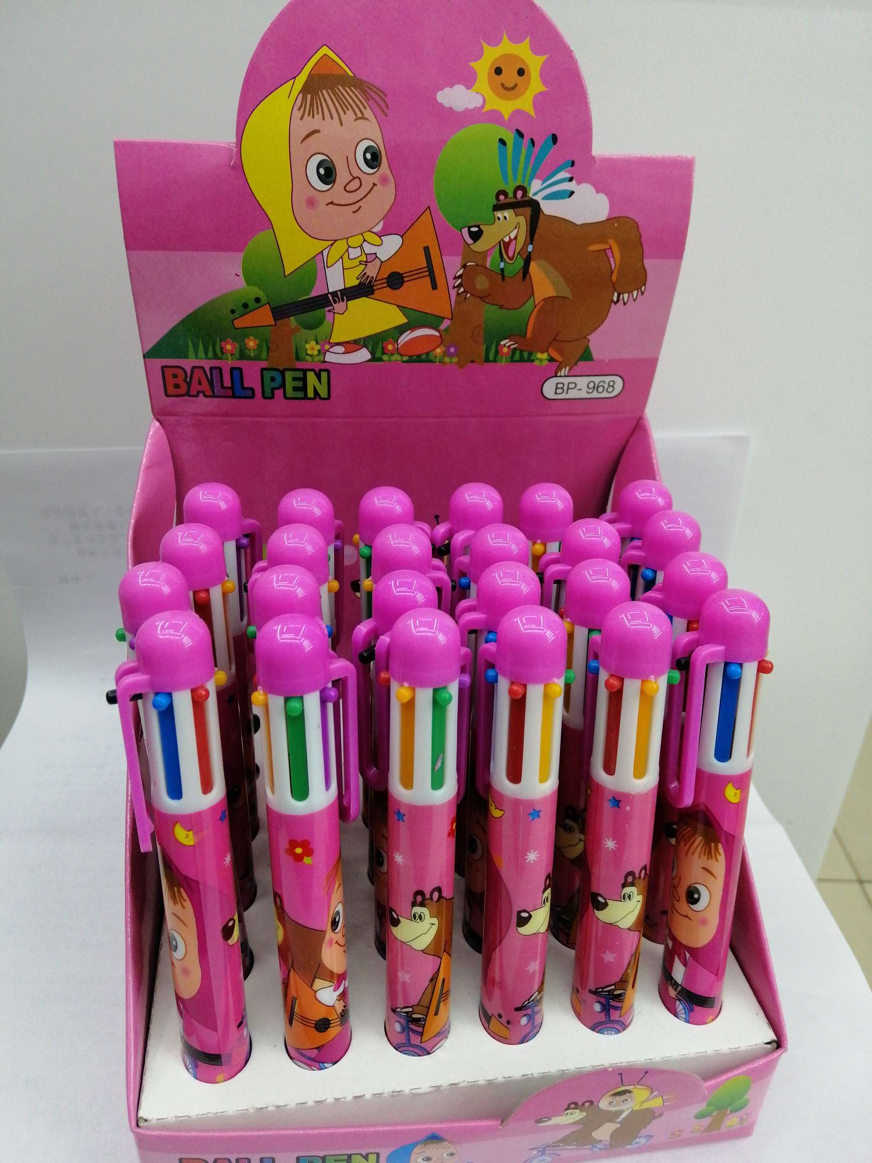 Yiwu Hanjia Stationery and Writing Tools student learning 6-color ballpoint pen display box packaging, 36 rods, many colors full figure