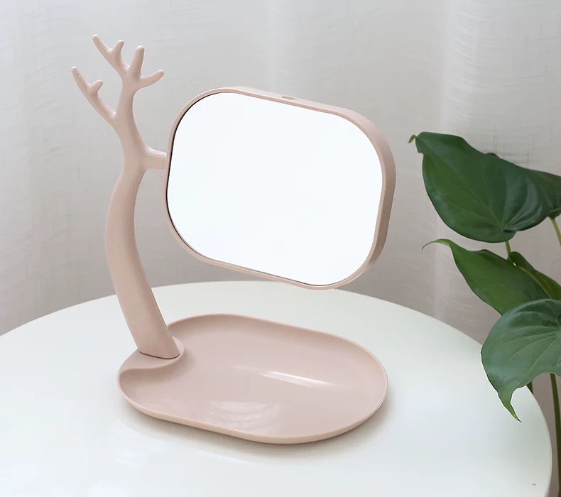 镜子化妆镜 宿舍台式双面收纳储物公主镜梳妆桌面学生可爱少女心