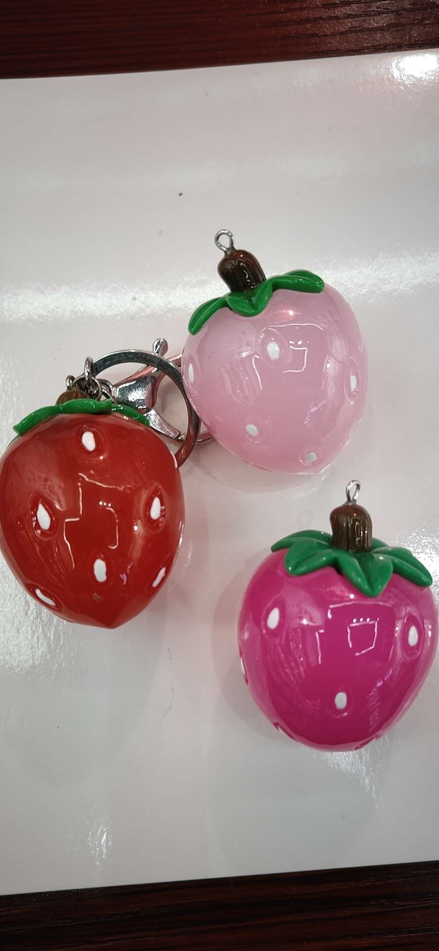 Fruit Strawberry Flashing Light Key Chain Pendant Resin Accessories