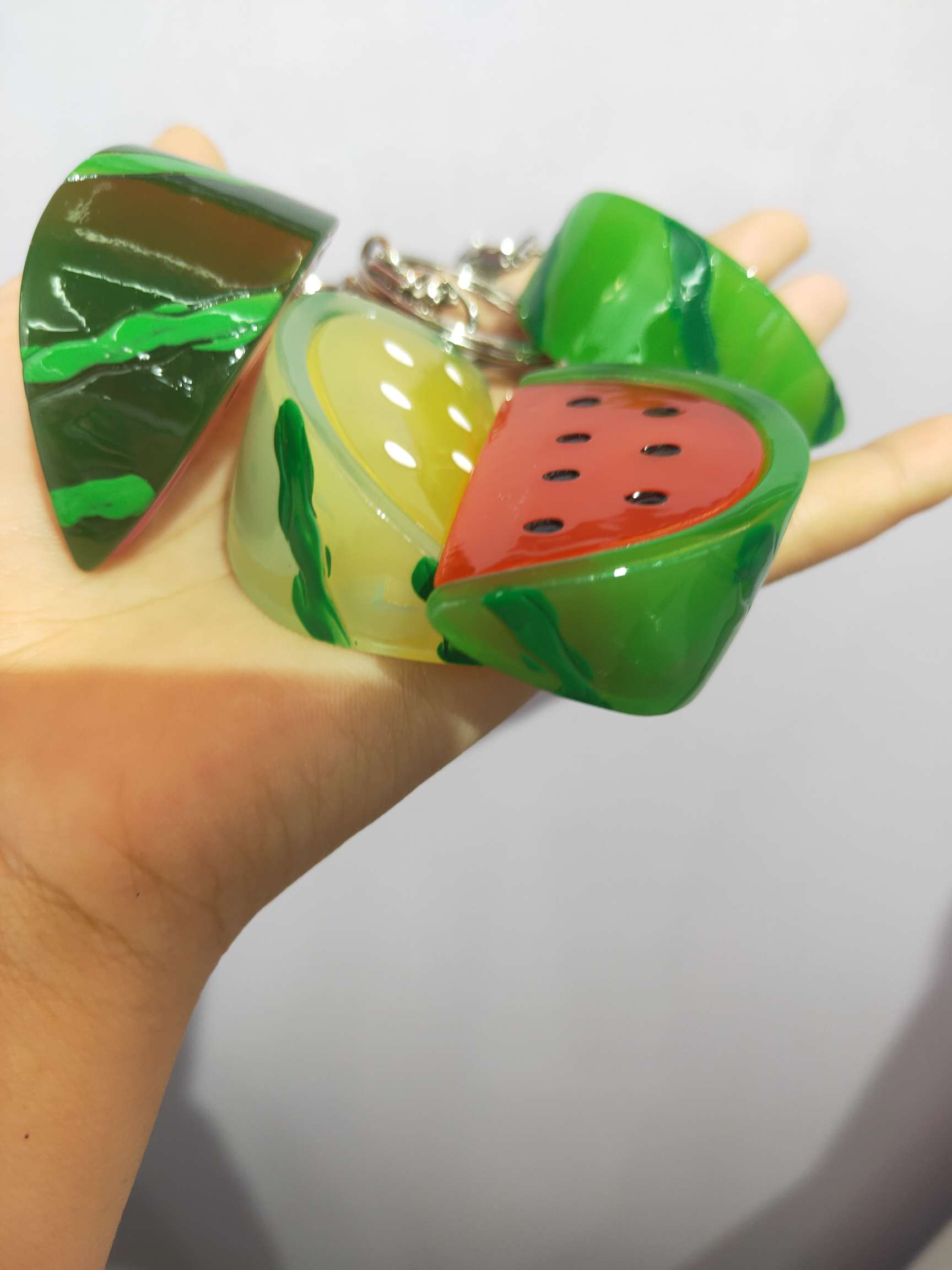 Fruit Watermelon Flashing Light Key Chain Pendant Exquisite Simple Personality Simulation Resin Toy Accessories details Picture