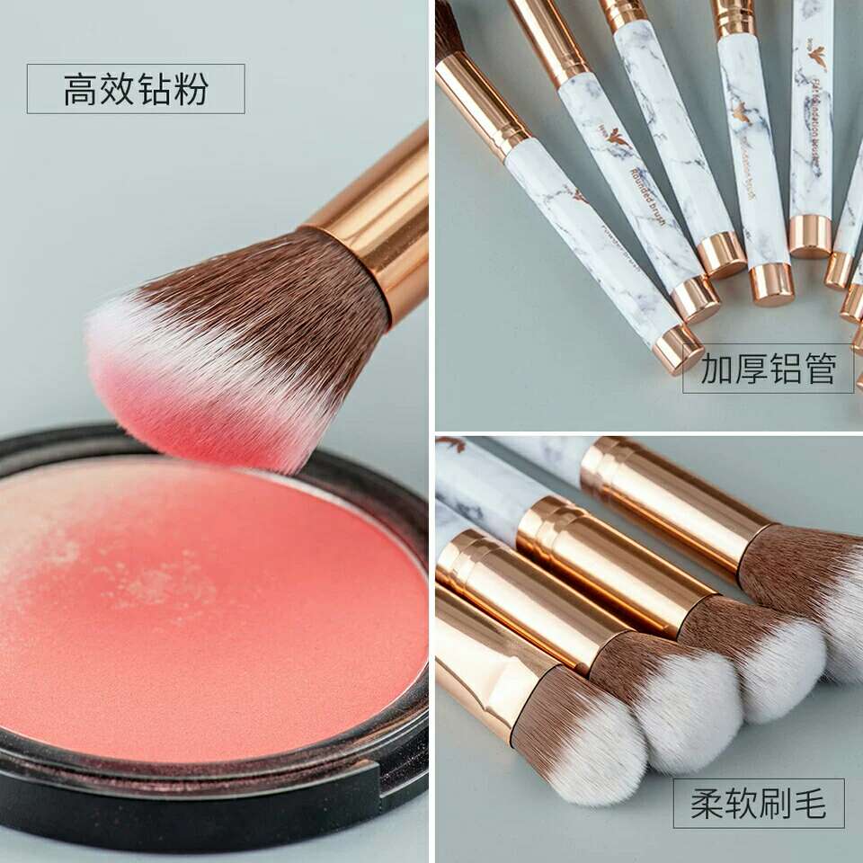 Daigu Marble Ins-style Beginner Makeup Brush Set of 10 blush, powder, Foundation and Eyeshadow brushes details Picture