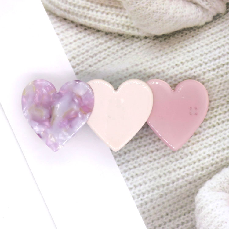 Manufacturer Hairpin South Korea Dongdaemun Spring Clip Love Cross Clip Steel Clip Acetic Acid Top Clip Heart Tie Pony Tail Clip Hairpin Three-Color Match Color Application Scenario