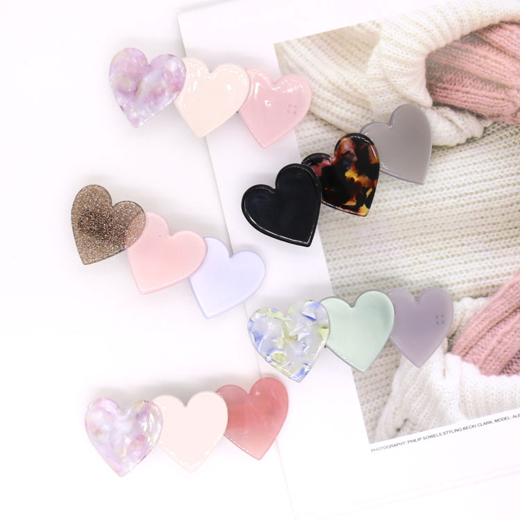 Manufacturer Hairpin South Korea Dongdaemun Spring Clip Love Cross Clip Steel Clip Acetic Acid Top Clip Heart Tie Pony Tail Clip Hairpin Three-Color Match Color